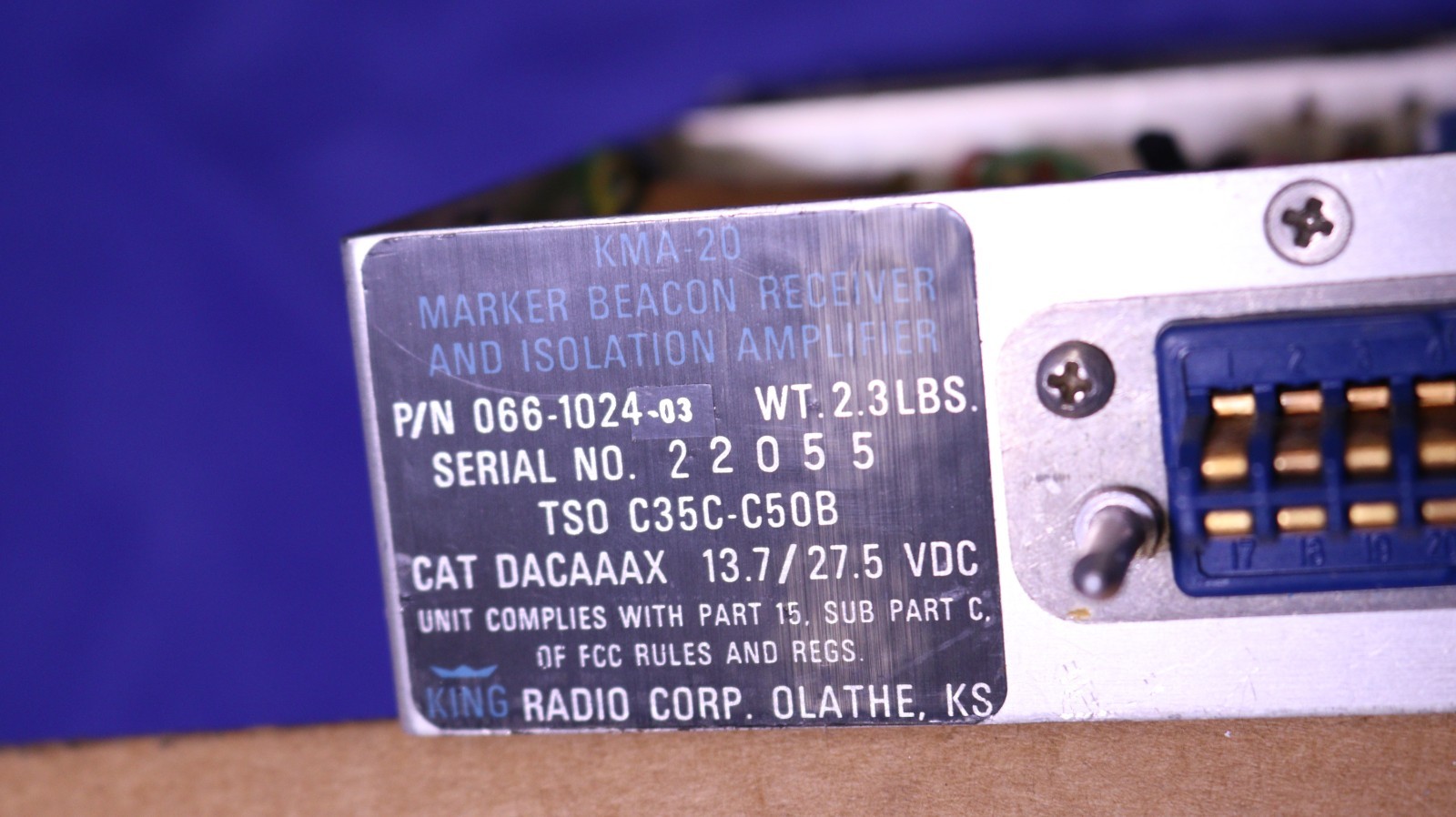 Bendix King KMA-20 Marker Beacon Receiver & rack