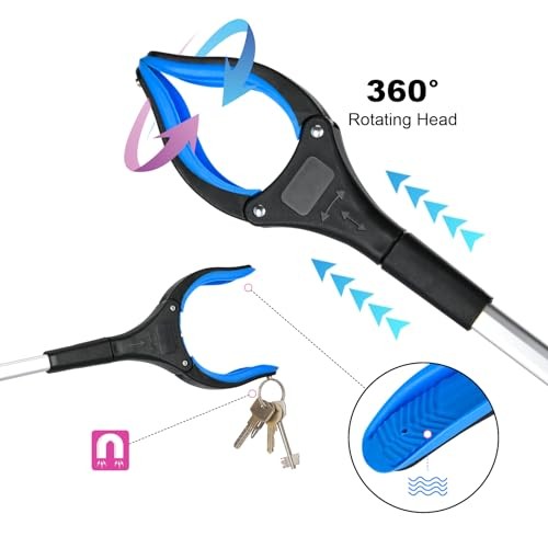 6-Pack 32" Grabber Reacher Tool, 360° Rotating Head, Wide Jaw, Foldable