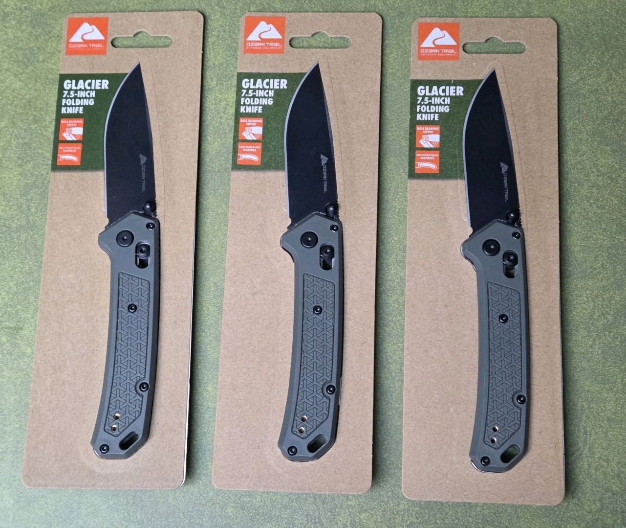 Lot Of 3 2025 Ozark Trail GLACIER Slide Lock 7.5” Green Folding Pocket Knife
