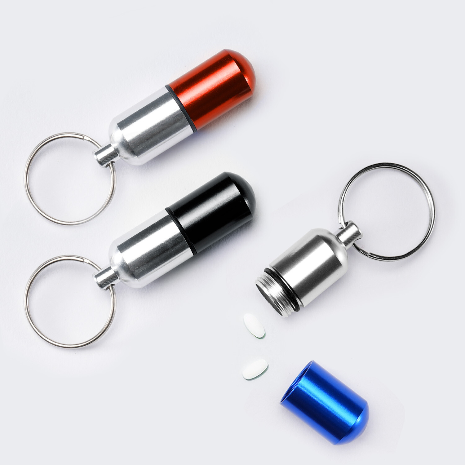 2 Pack Medicine Pill Bottle Portable Container Holder Keychain Waterproof Blue