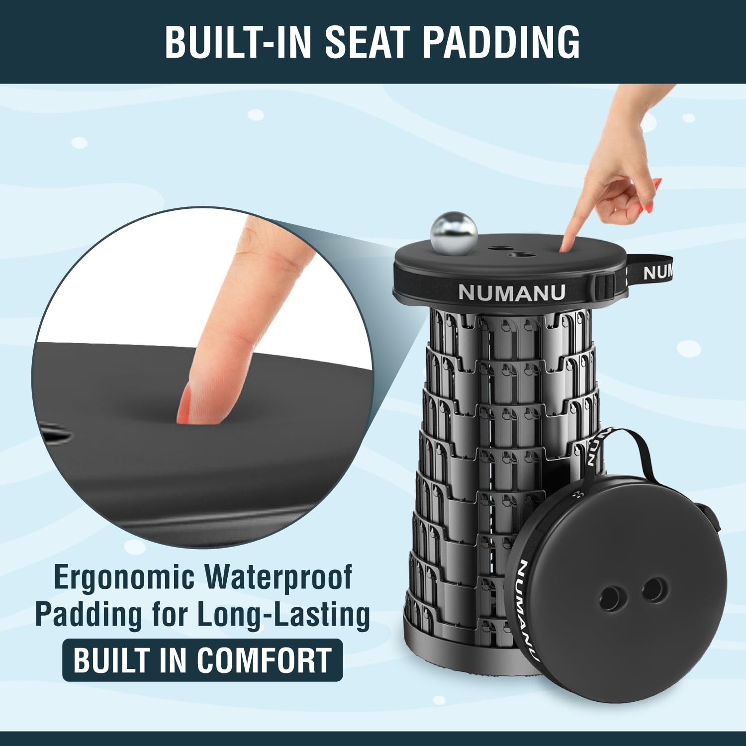 NUMANU Padded Collapsible Folding Stool, 620lbs Max, Adjustable Camp Seat