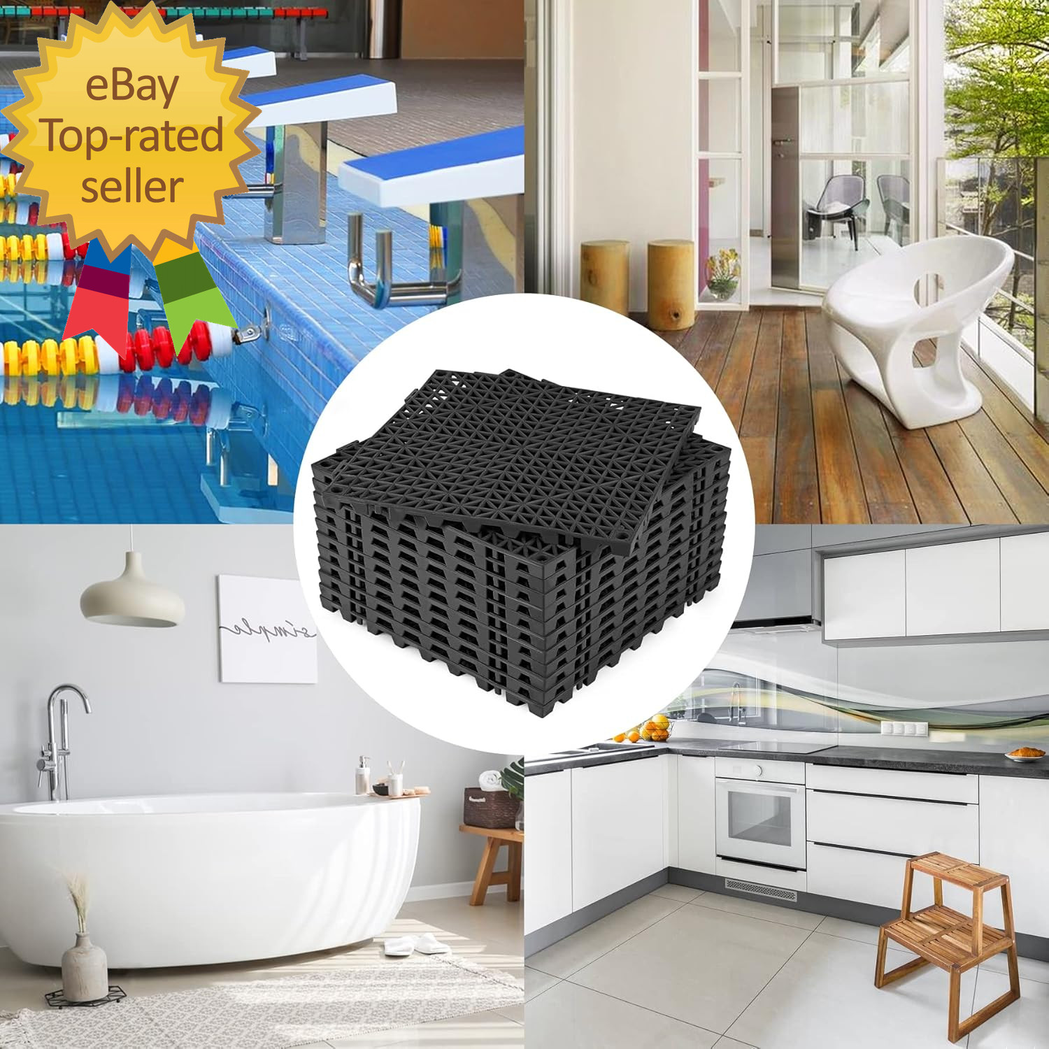 Modular Interlocking Cushion 12P 11.8" X 11.8" Interlocking Rubber Floor Drain H
