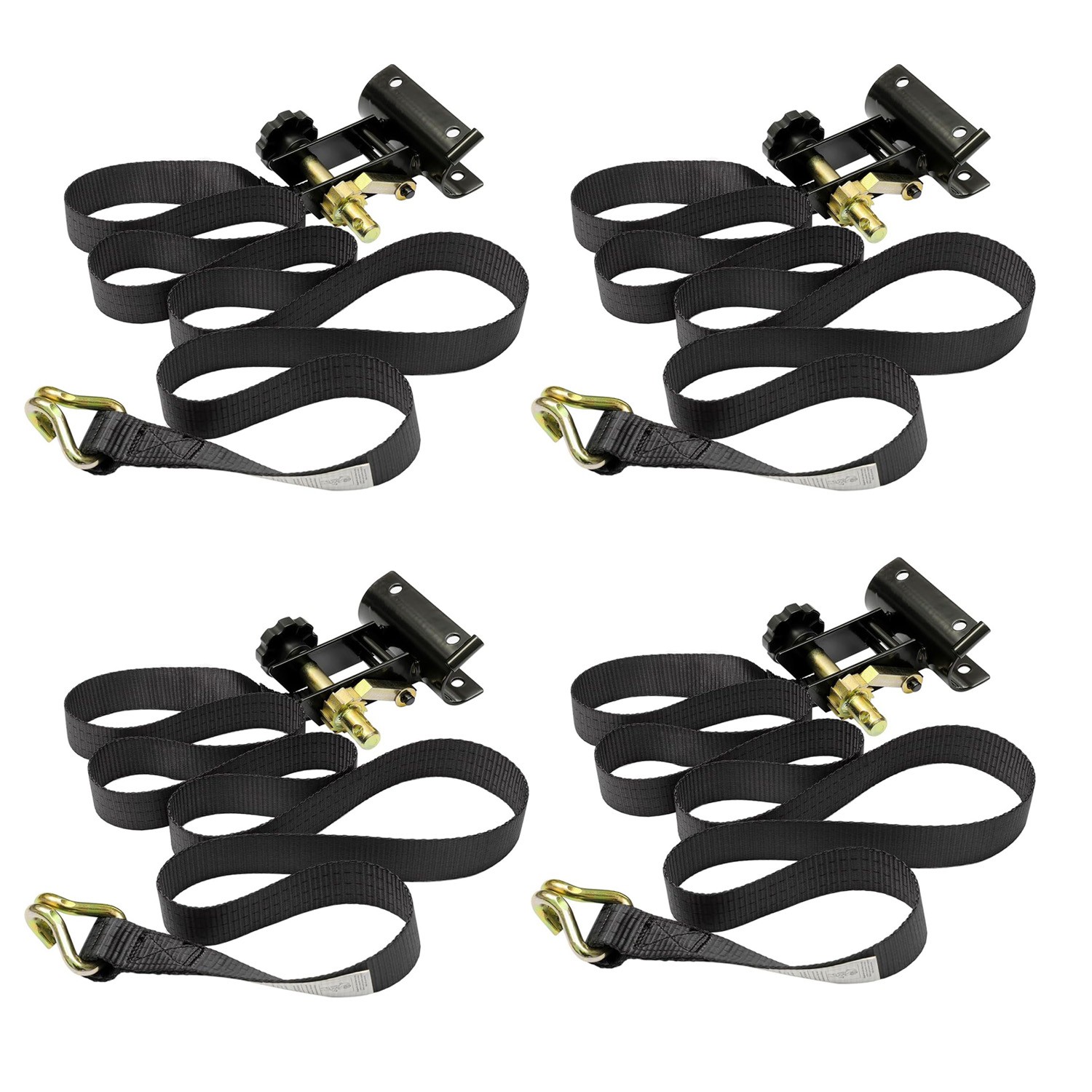 4X Ladder Rack Ratchet Straps with J-Hook 2" Black Round Tube Mount 1.5" x 7.5"