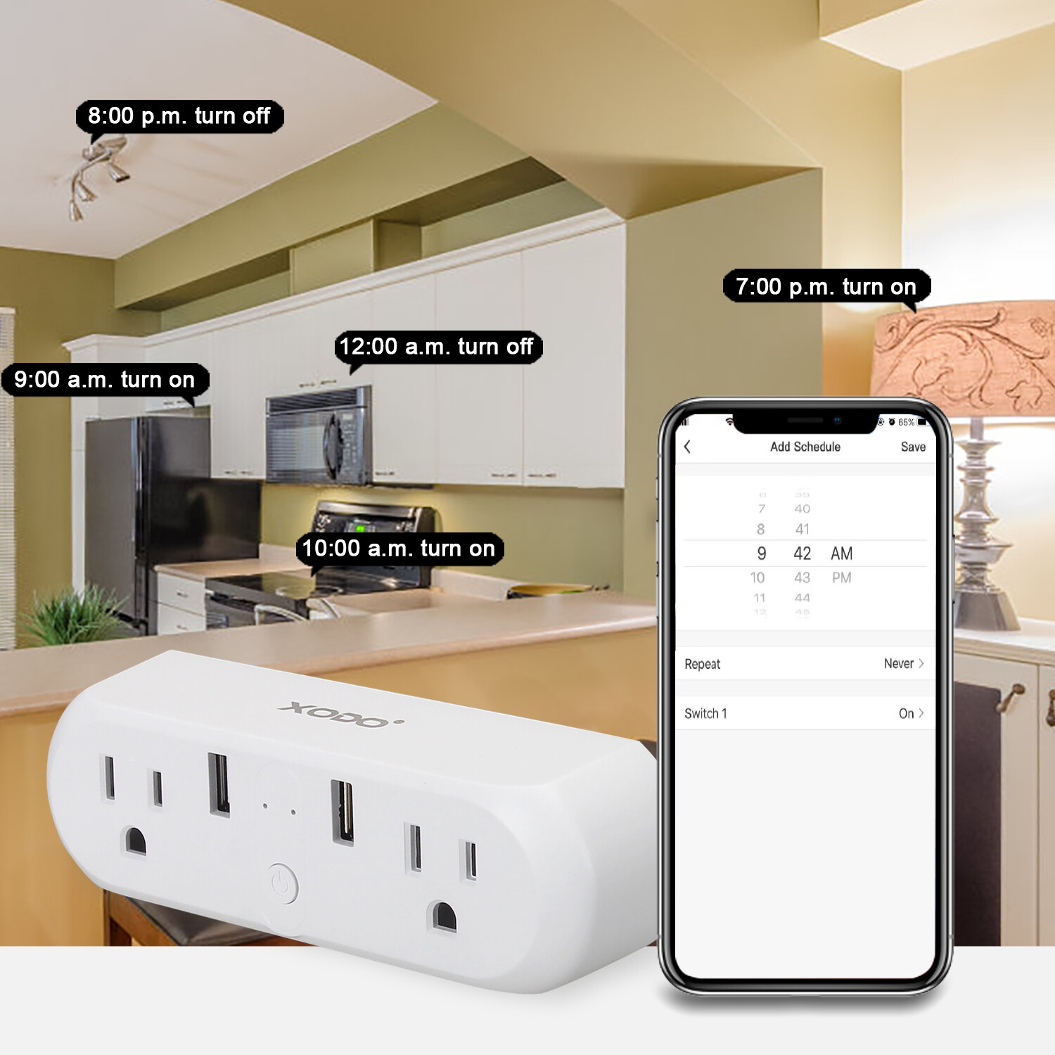 XODO WiFi Smart Plug Power Switch, 2 Outlet 2 USB Alexa Echo Smart Home 2-Pack