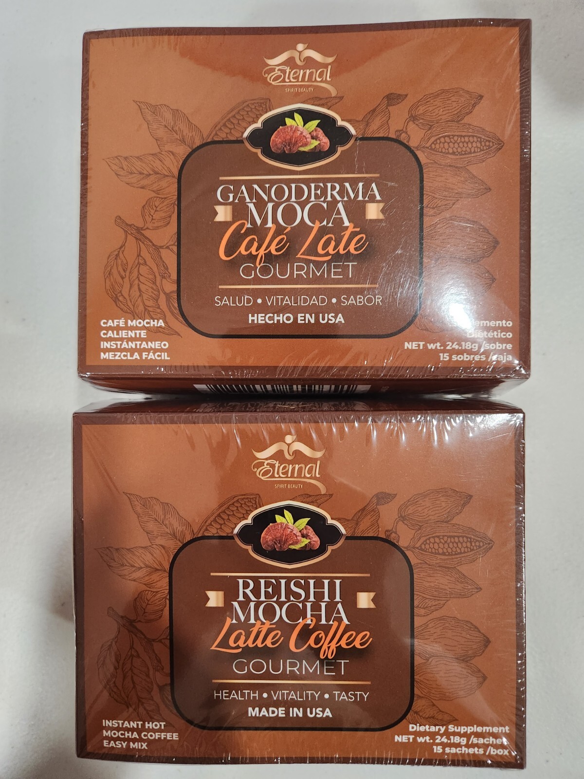 2 PACK ETERNAL REISHI MOCHA LATTE COFFE GOURMET 15 SACHETS 07/25 MADE USA SEALED