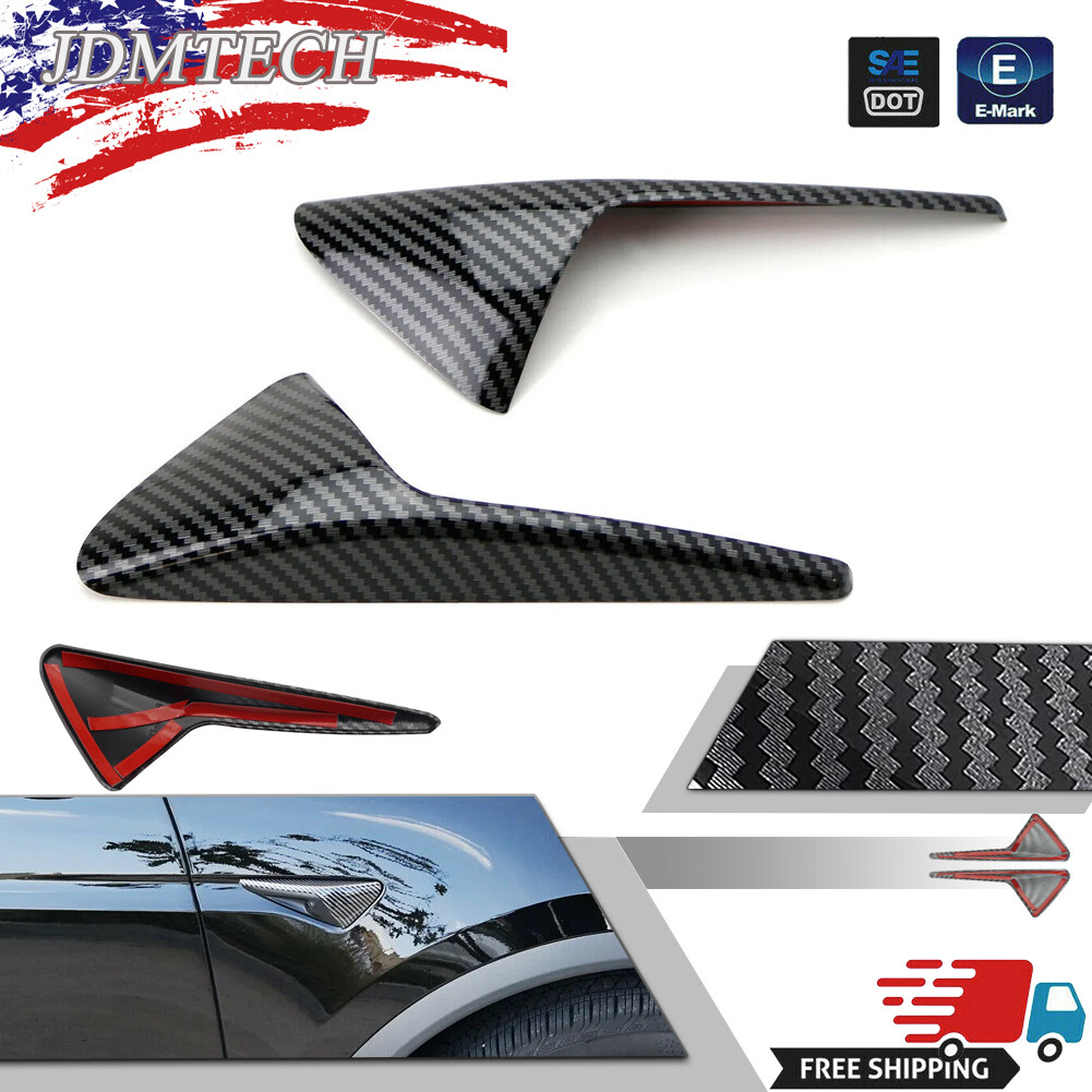 Black Carbon Fiber Style Side Camera Decoration Cover Trim For Tesla Model 3 S X