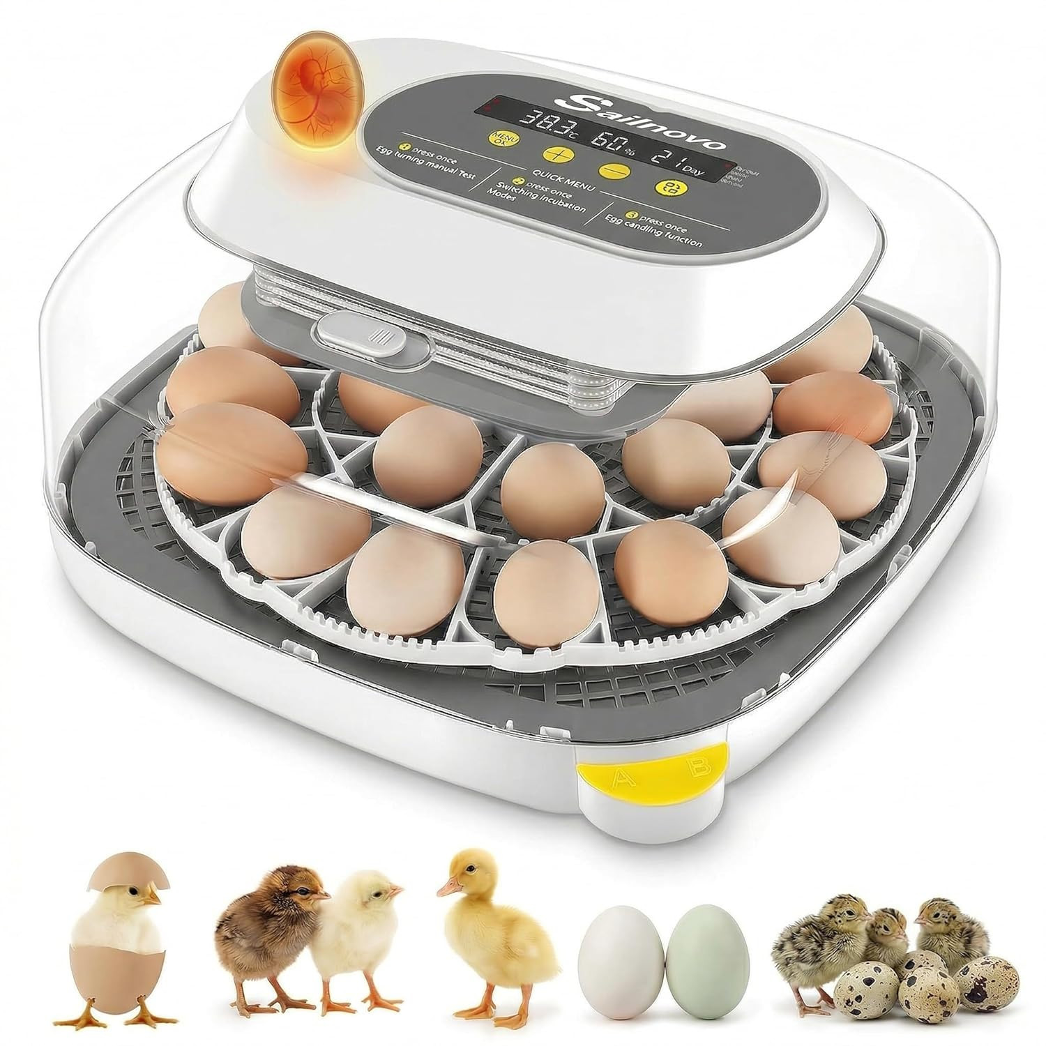 Sailnovo Incubator for 24 Eggs, 4 Modes Egg Incubator with Automatic Egg Turning