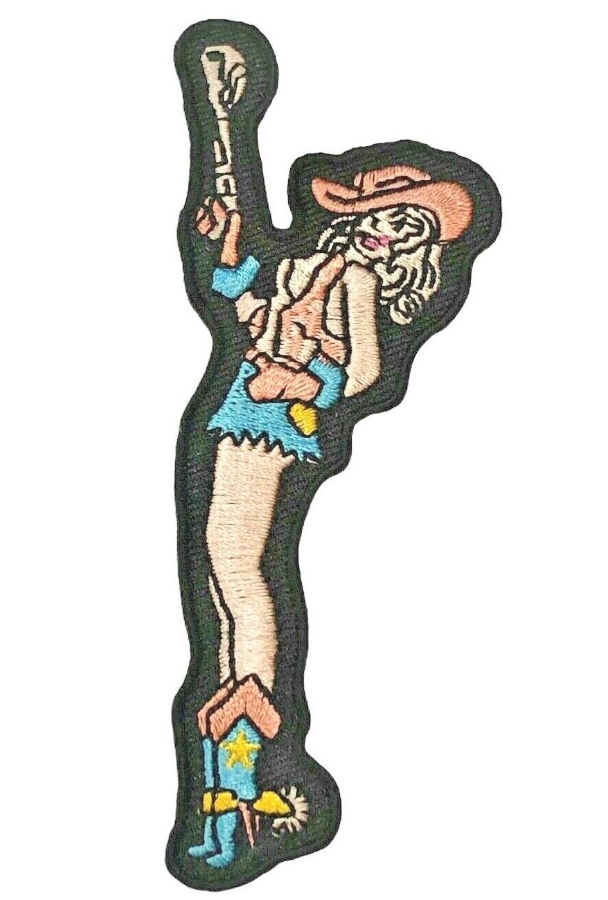 Cowgirl Nose Art Pistol Packin Blue Boots 4 inch Patch AK969 F2D36P