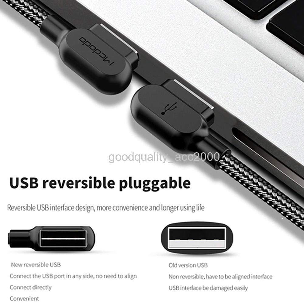 MCDODO 90 Degree Right Angle for iPhone Type C Micro Cable Fast Charge 0.5m - 3m