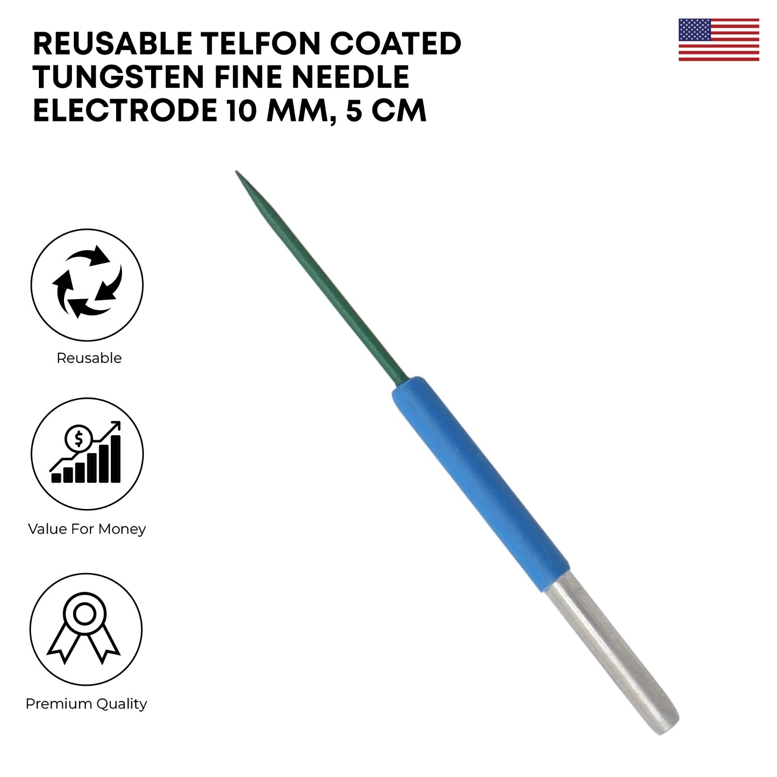 Teflon Coated Tungsten Fine Needle Electrode 10 mm,5cm Electrosurgical Electrode