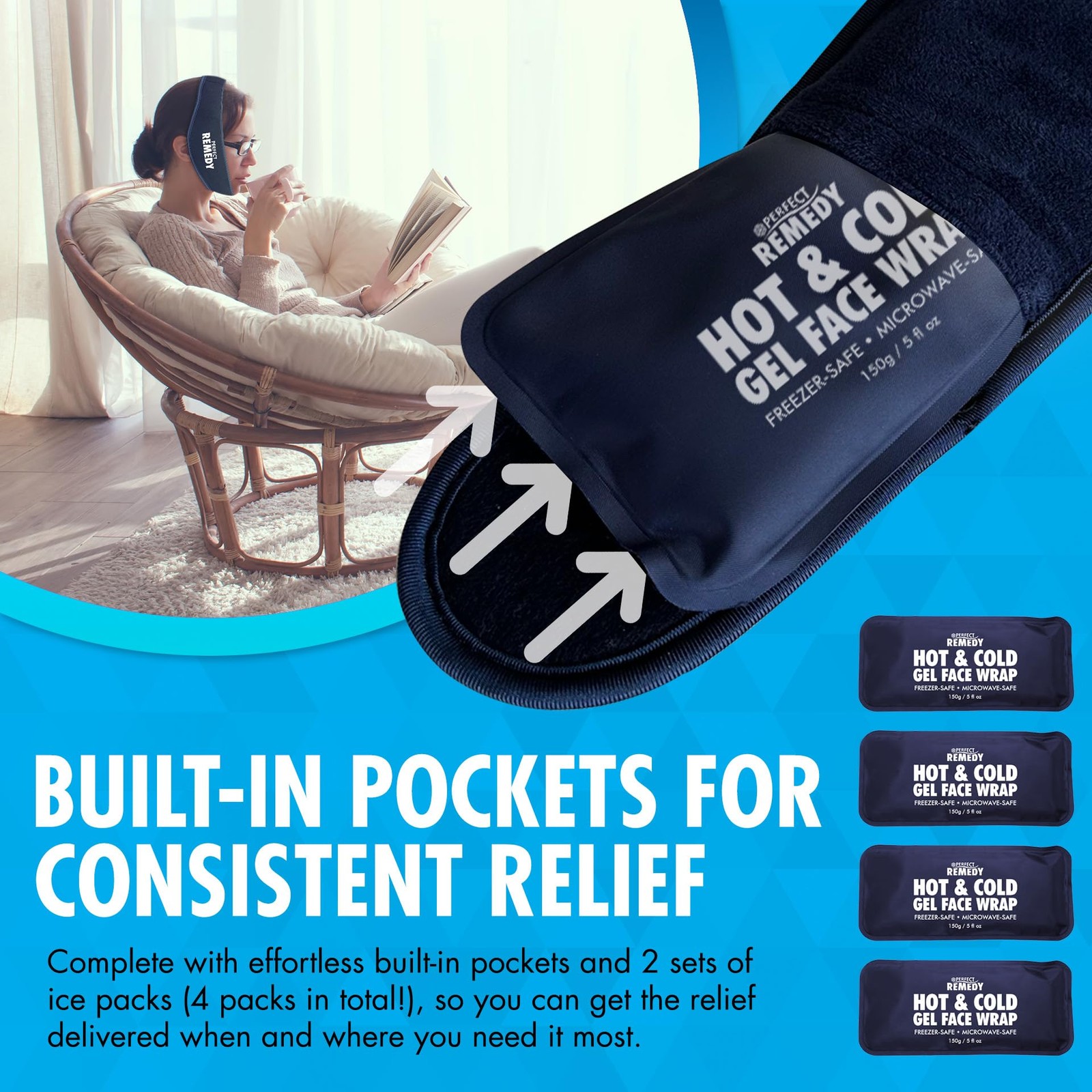 Perfect Remedy Wisdom Teeth Ice Pack Head Wrap - Reusable Cold Regular, Blue
