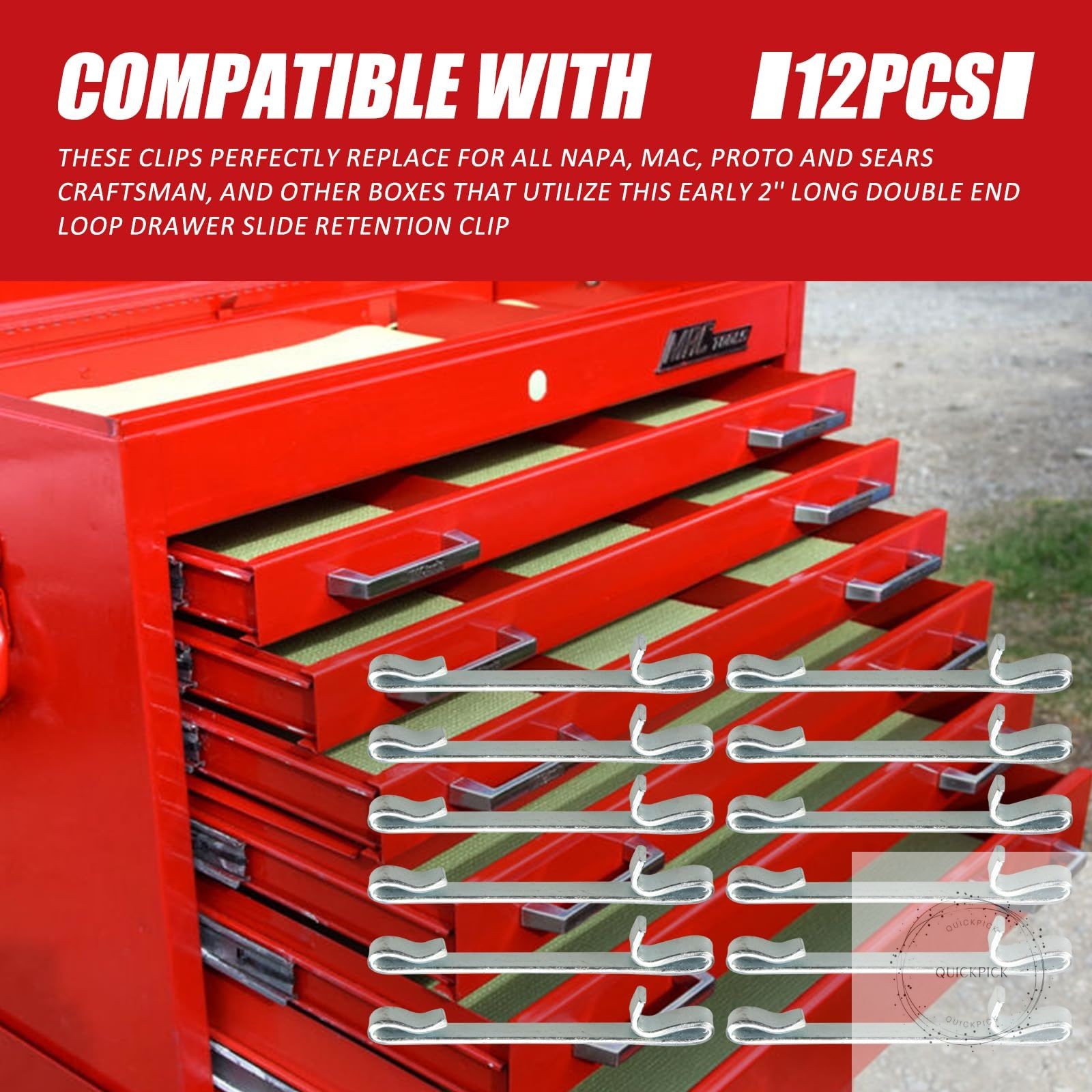 12 Pcs Early 2'' Double Loop Style Tool Box Drawer Slide Retaining Keeper Clips