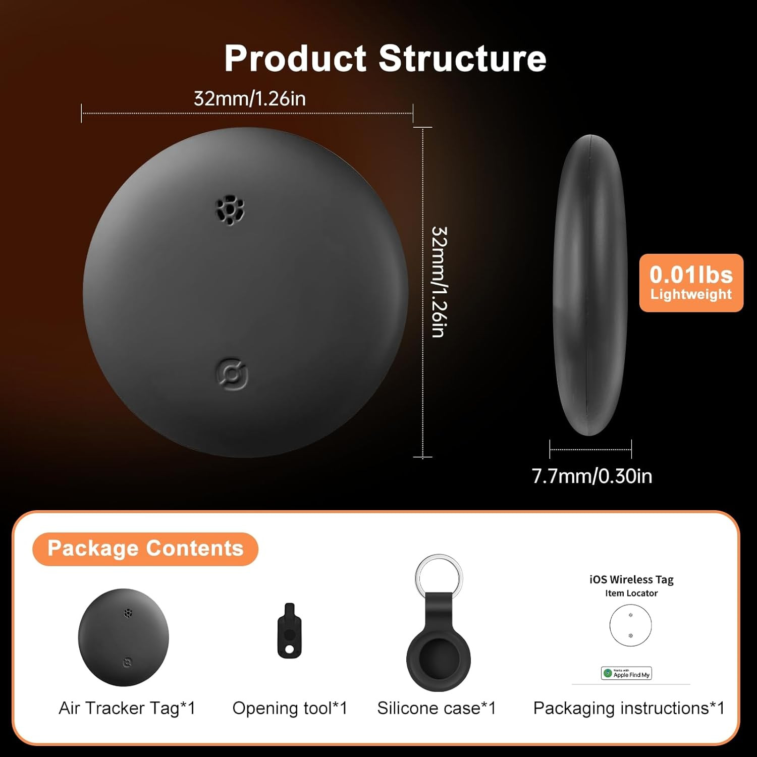 Air Tracker Tag-1 Pack Works with Apple Find My (Ios Only), Bluetooth Tracker Ta