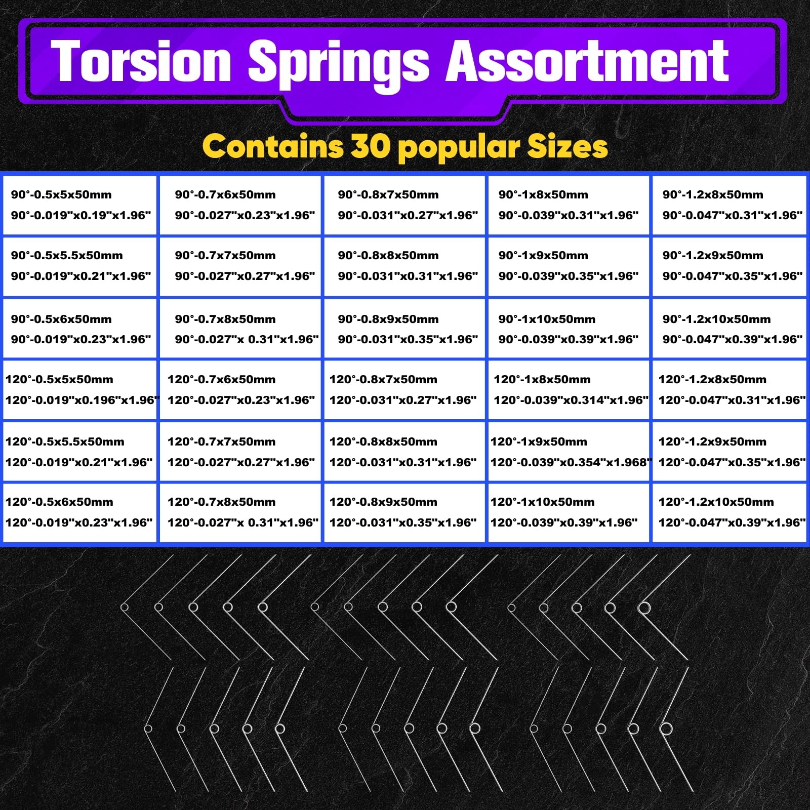 Ninoge 120Pcs Torsional Springs Assortment Kit, 30 Different Sizes, Silver