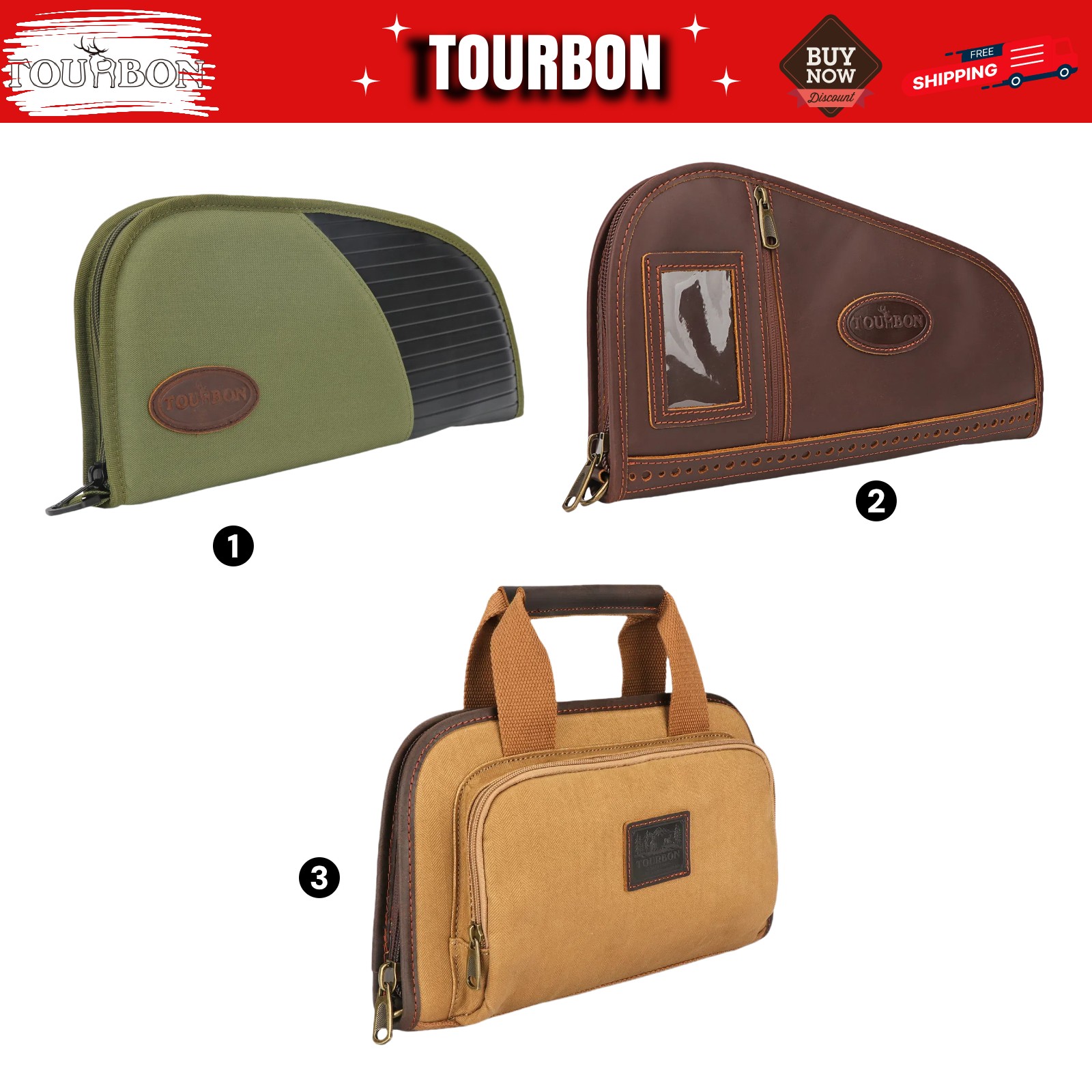 TOURBON Zippered Padded Revolver Case Handgun Slip Bag Pistol Carry Pouch 3 Type