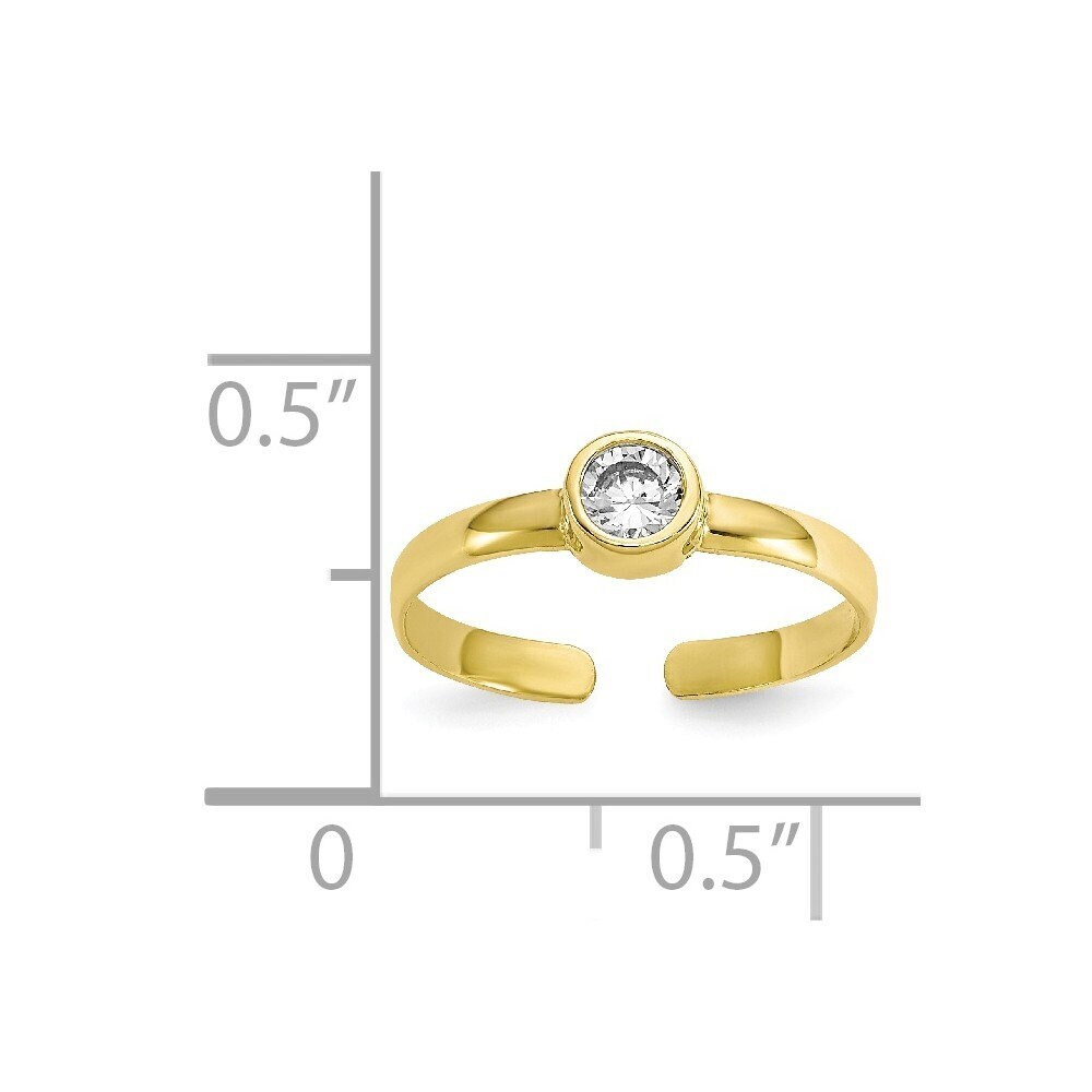 Solid 10k Yellow Gold Bezel Round Simulated Diamond Toe Ring - Toe Ring for