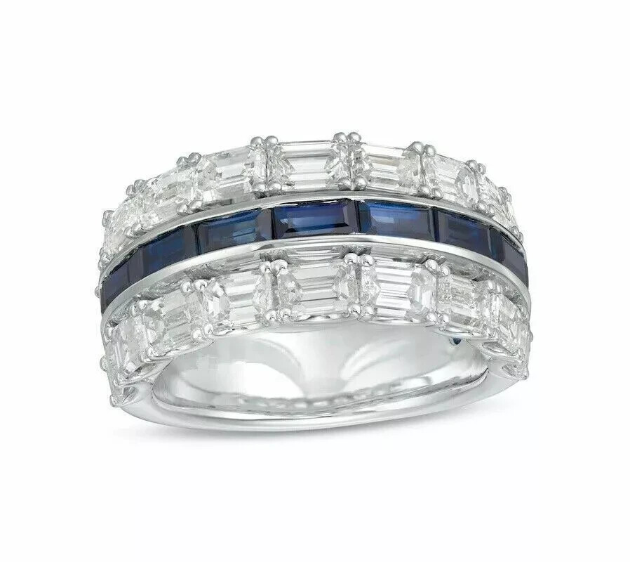 Vera Wang Lab-Created Diamond & Baguette Sapphire Wedding 14k White Gold FN Ring