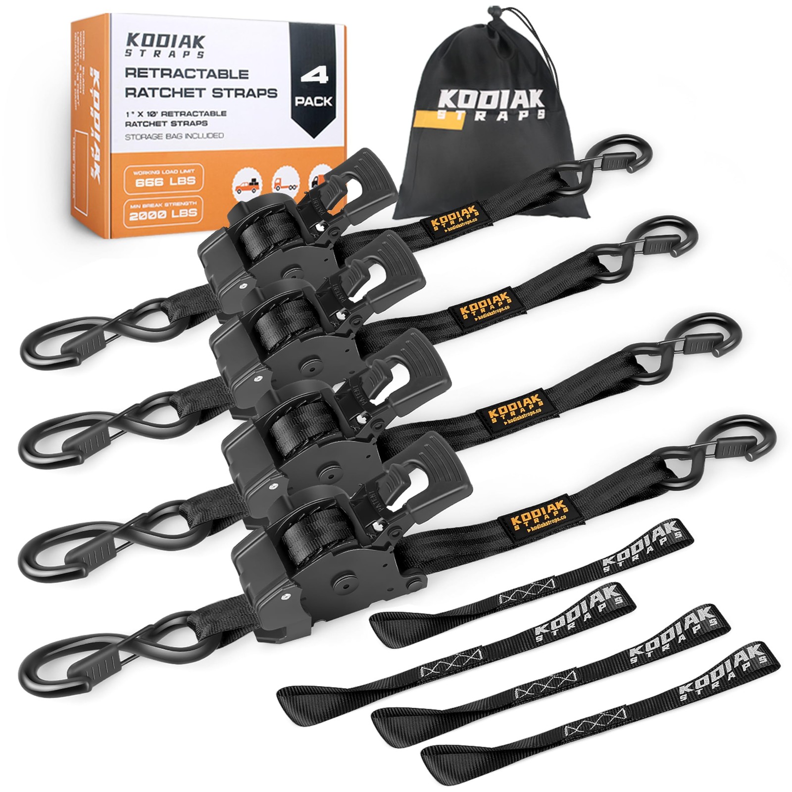 Retractable Ratchet Straps 1" x 10ft, 1,800lb Break Strength, Heavy Duty Easy...