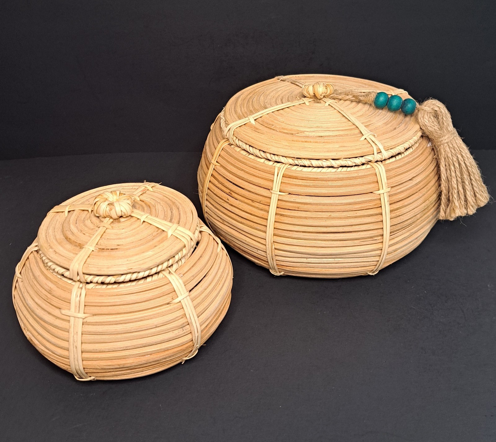 Lidded Basket Set Handwoven Rattan Southwest Style Boho Opalhouse