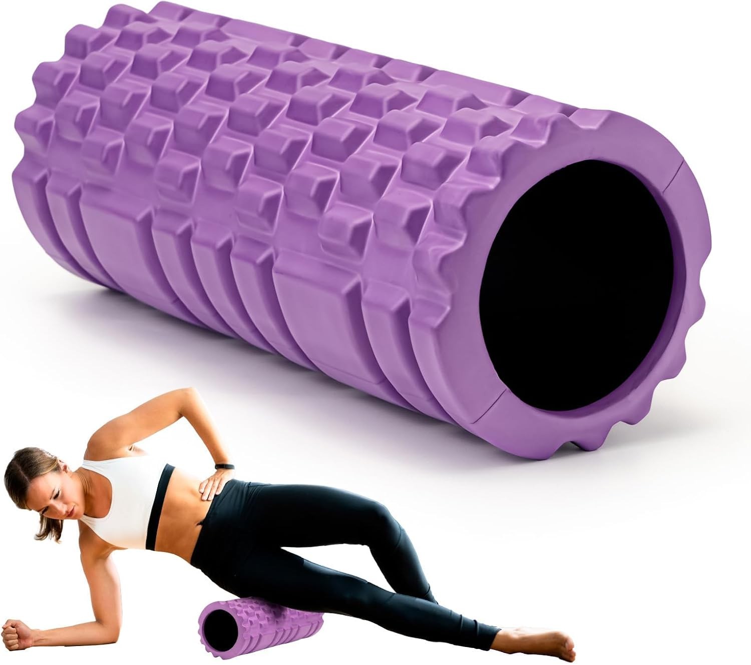 Krightlink13inchHighDensityFoamRollerPatentedMuscleMassagerBackRelaxPurple