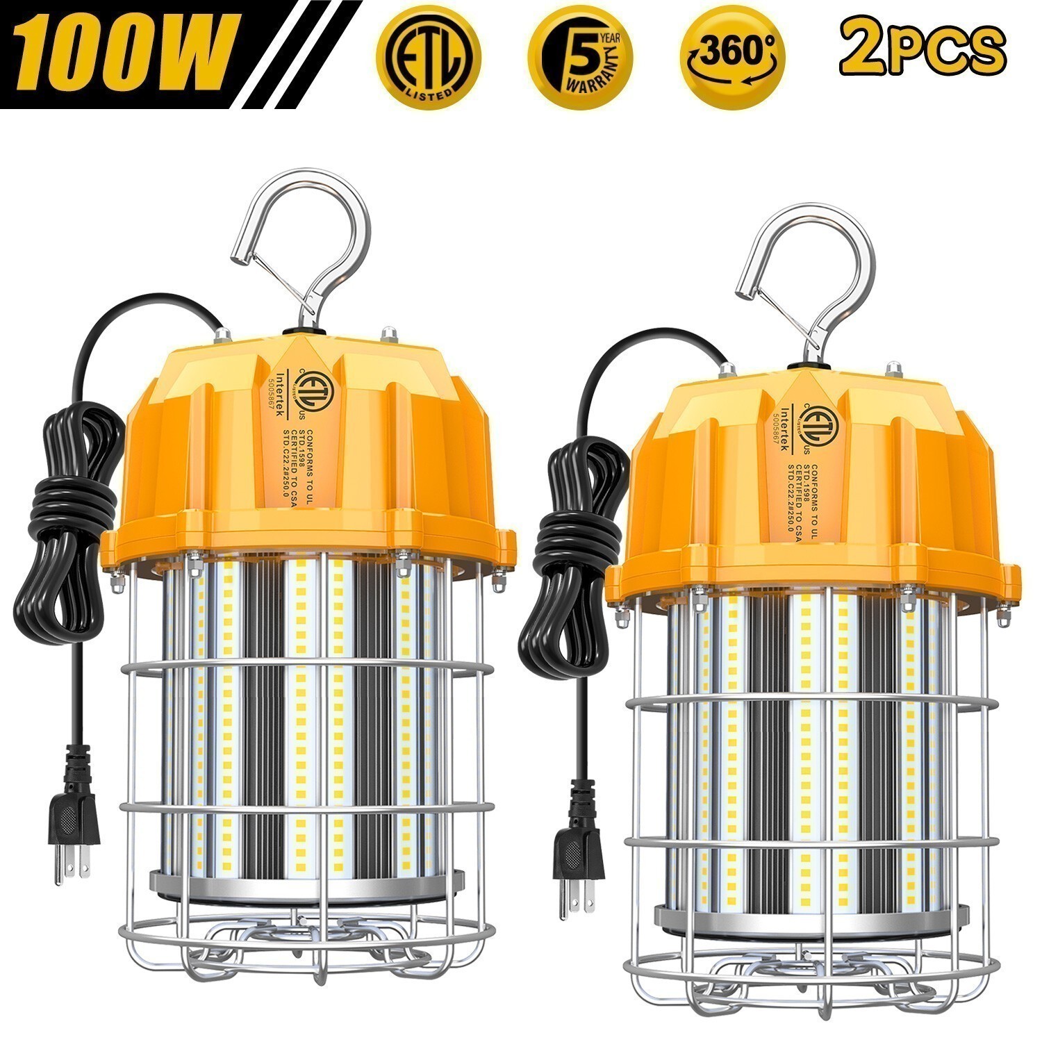 2X 100W LED Temporary Work Light 15000 Lumen Industrial Tunnel Construction Lamp