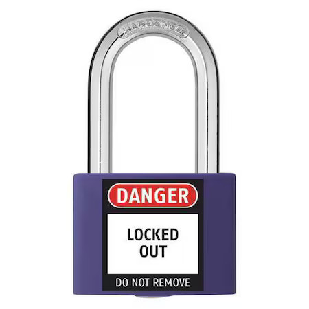 Zoro Select 48Jr49 Lockout Padlock, Keyed Different, Aluminum, Purple, 1 7/16,