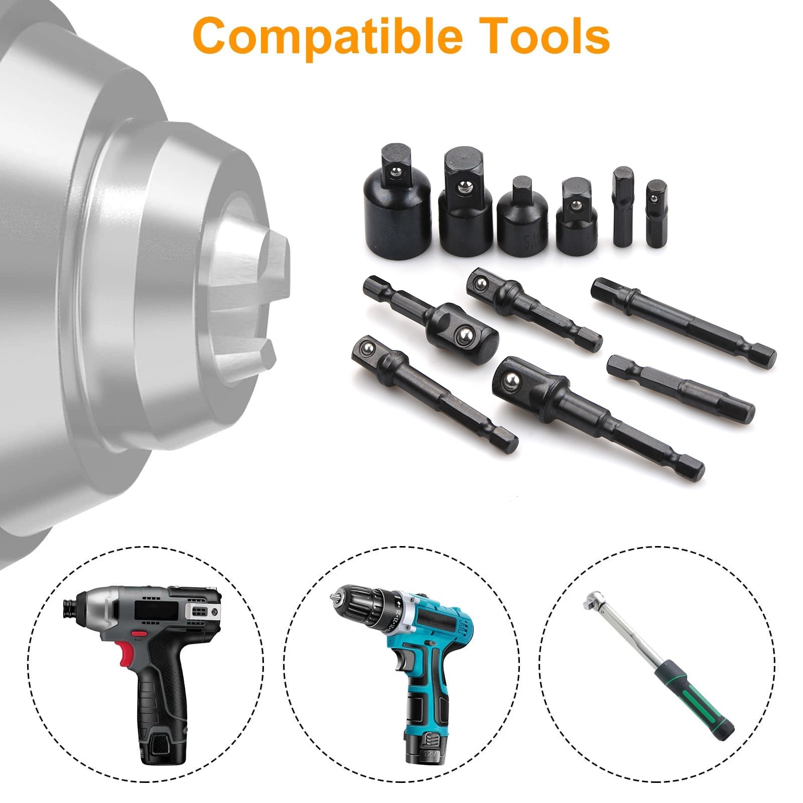 Impact Socket Adapter Set Chrome Vanadium 1/4 3/8 1/2" Drill Nut Driver Bit Kit