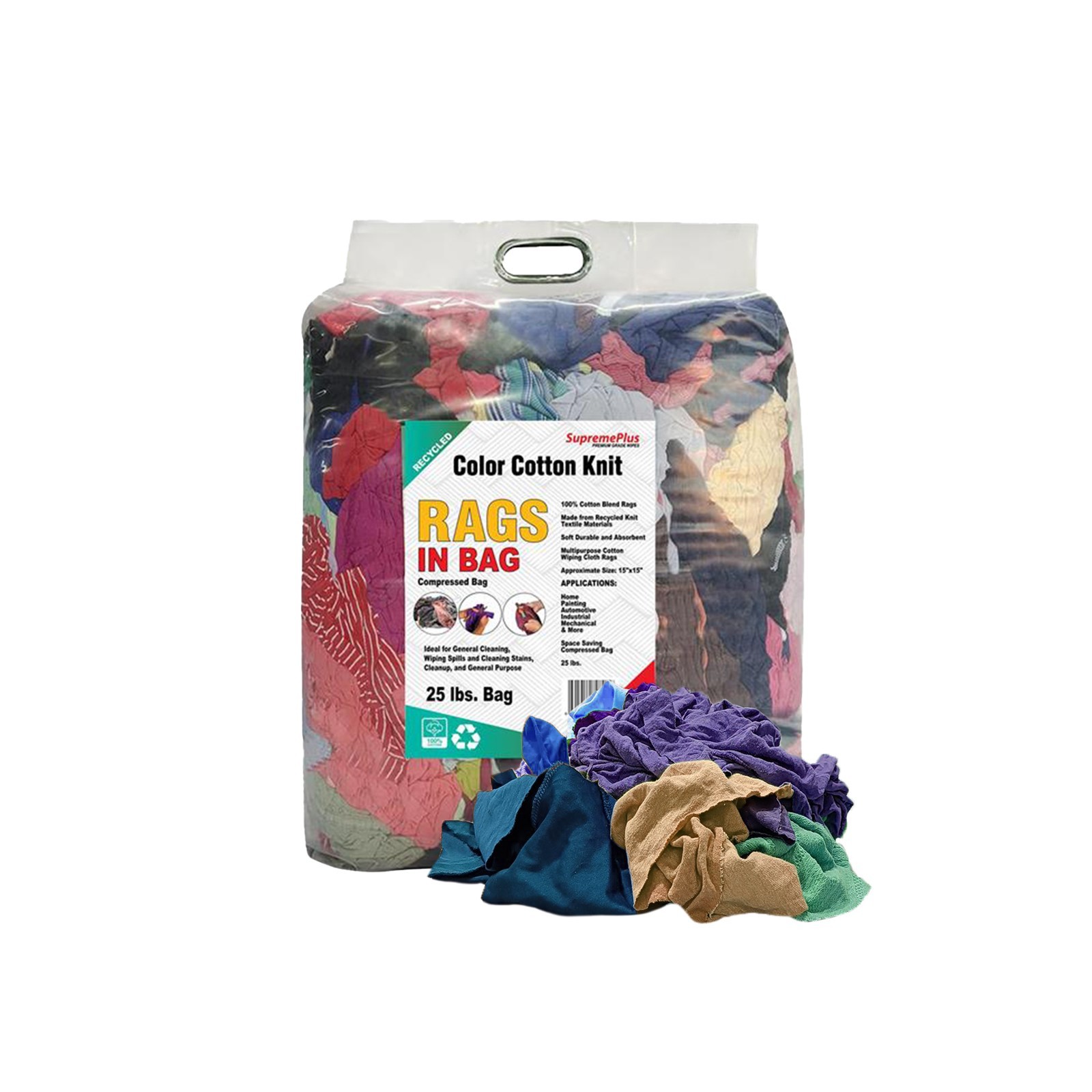 Recycled Color Knit T-Shirt Rags 25 lbs. Bag - Multipurpose Cleaning Cloths