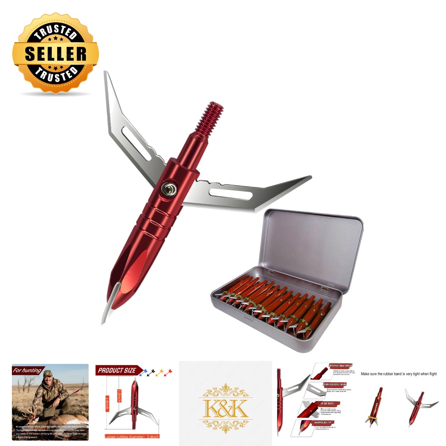 12pcs Sharp 100 Grain Stainless Steel Broadheads - Perfect for Big-Game Hunting