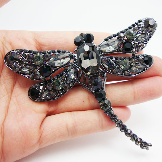 Fashion black crystal Rhinestone wings dragonfly brooch Exquisite birds pin