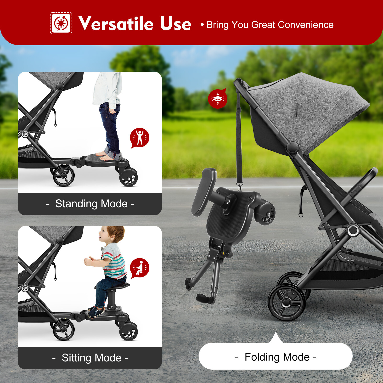 Universal 2 in 1 Stroller Ride Board &Detachable Seat, Stroller Glider board