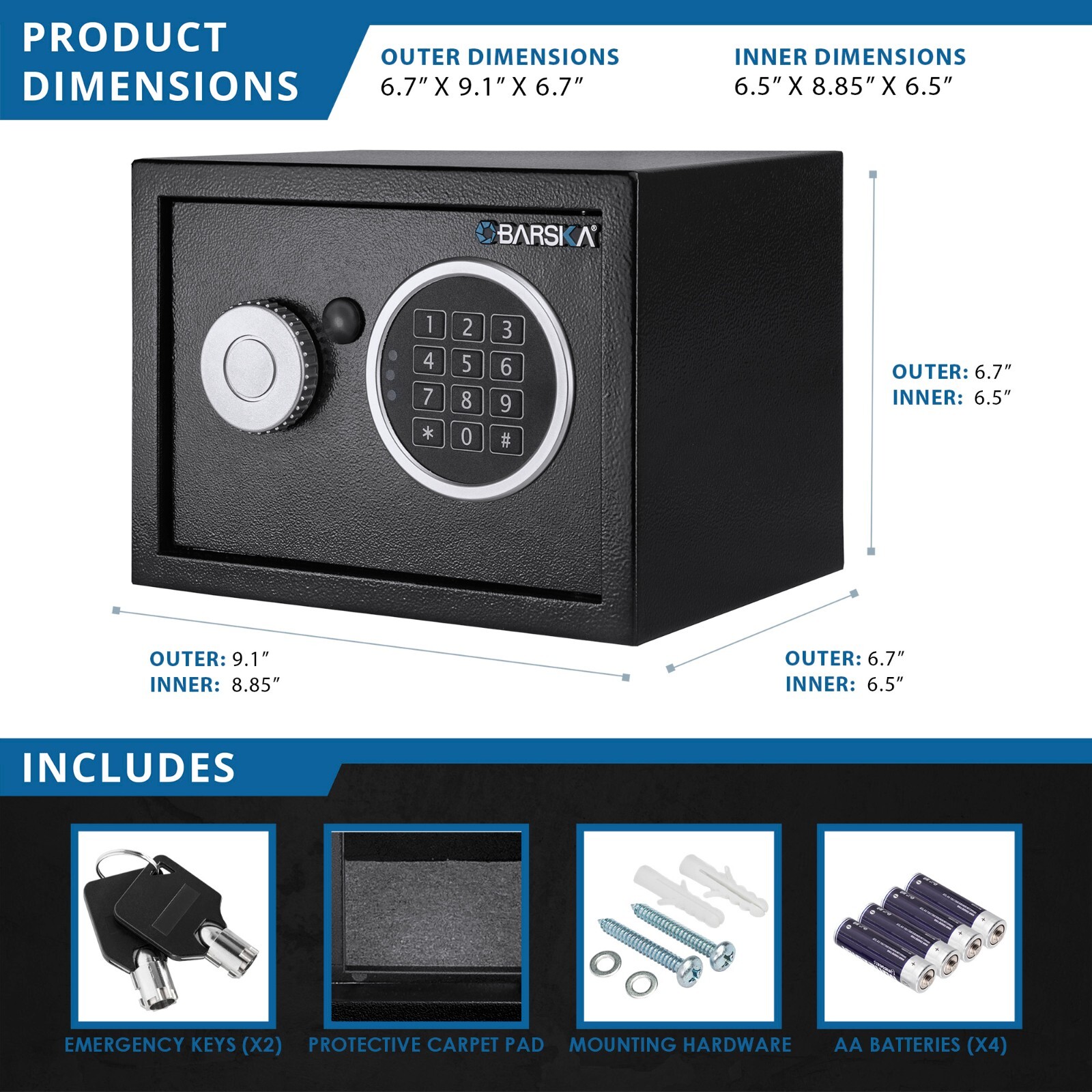 Barska Compact Security Safe Digital Keypad Lock Box w/ Deadbolts 0.22 Cu. Ft.