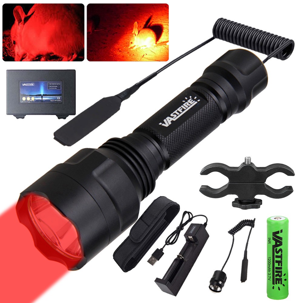 Mounted Light, Red LED Flashlight Torch, With Scope Mount Coyote Varmint Hunting