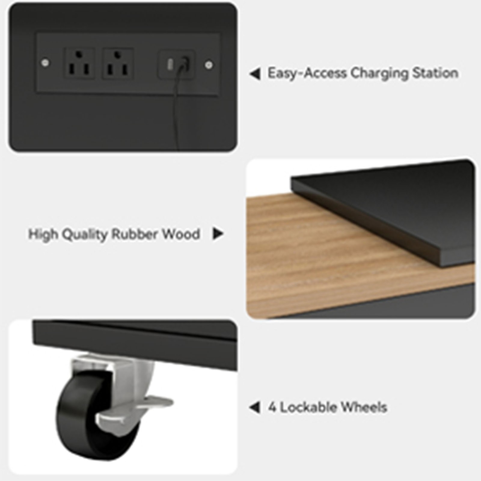 Rolling Kitchen Island Table With LED Light Power Outlets For Kitchen SSNI