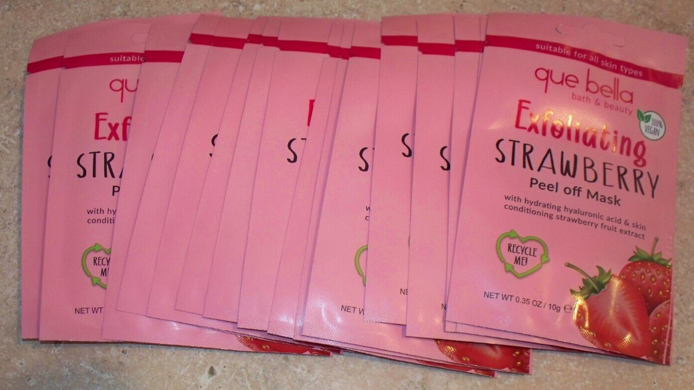 Lot of 18 Que Bella Revitalizing Strawberry Peel off Face Mask - 0.35 oz ea