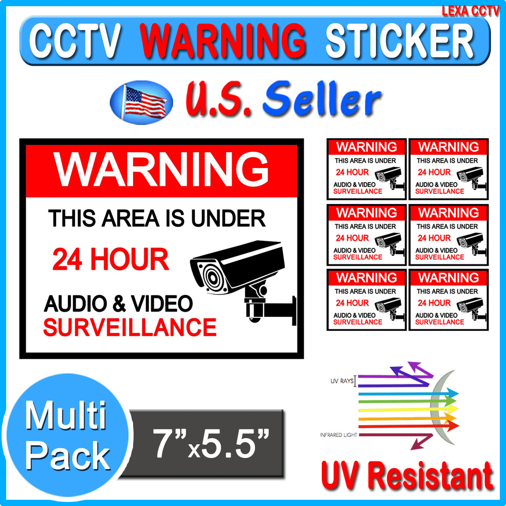5 10 20 Pack CCTV Camera Video Surveillance Warning Adhesive Sticker Decals Sign