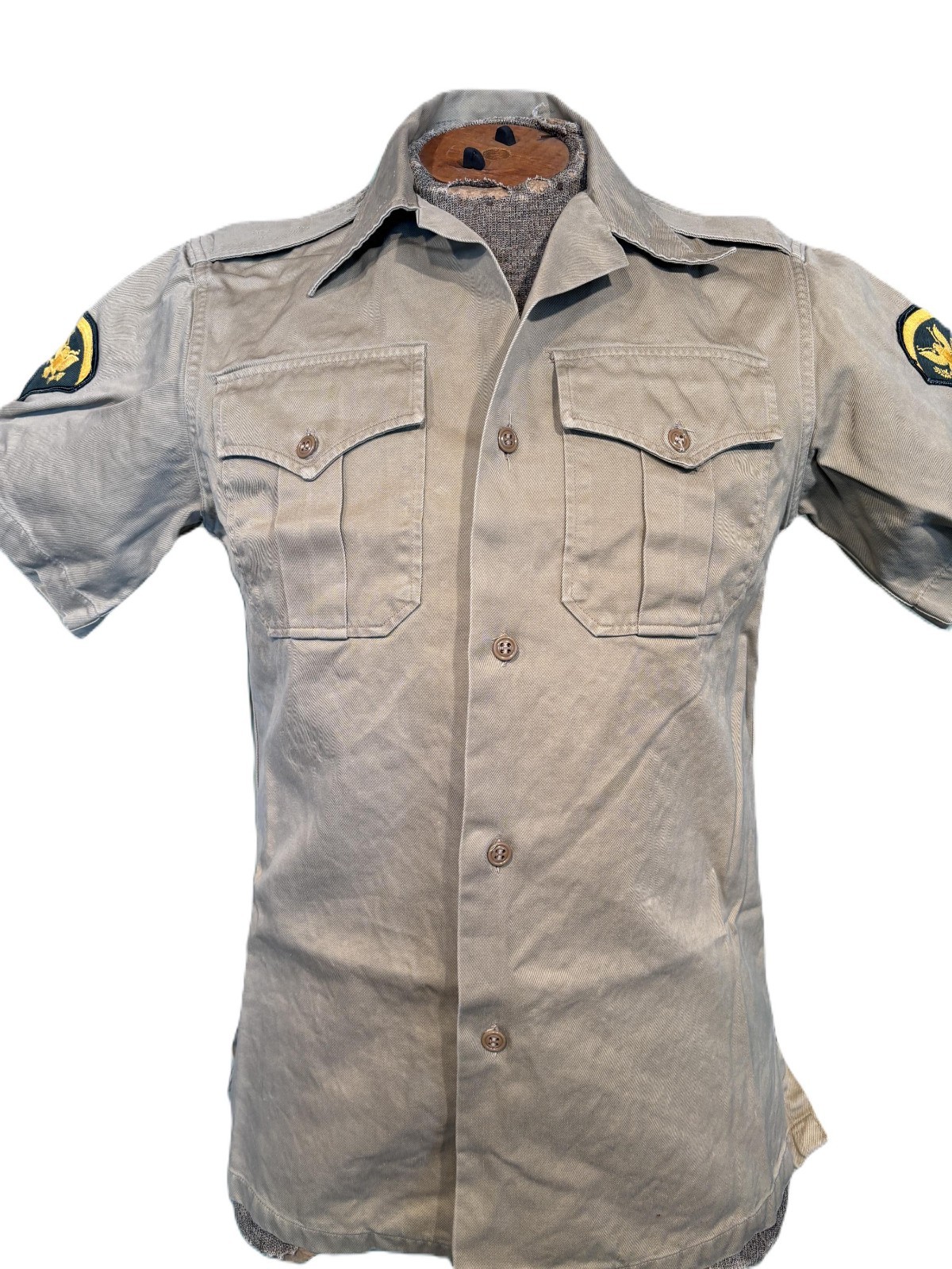 Original Vintage 50s 60s US Army Vietnam Era Khaki Cotton Twill SS Uniform Shirt