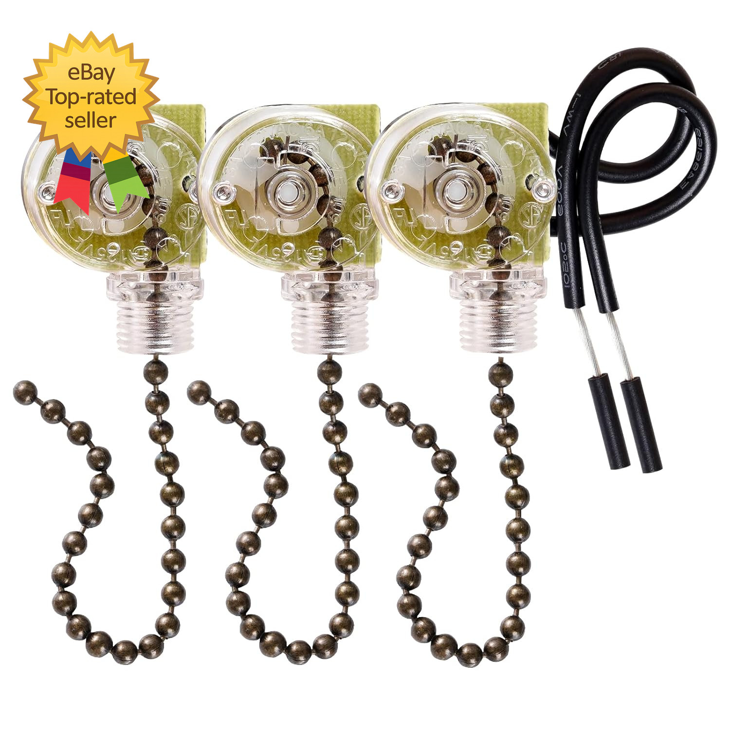 3 Pack Ceiling Fan Pull Chain Switch Zing Ear ZE 109 Two Wire Light Switch