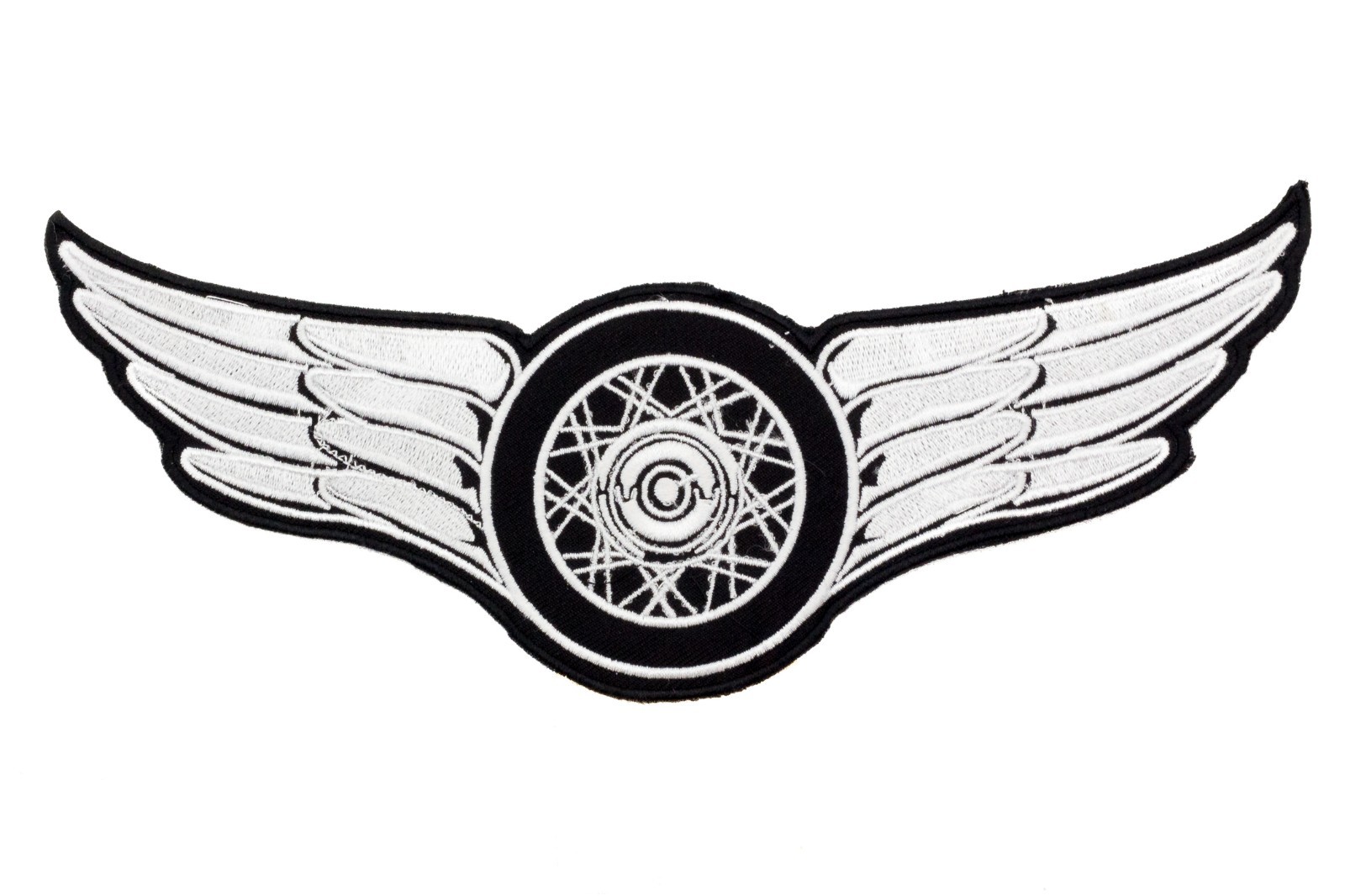 Motorcycle Wings 10x3 Embroidered Patch Iron On Winged Wheel Biker Vest Jacket