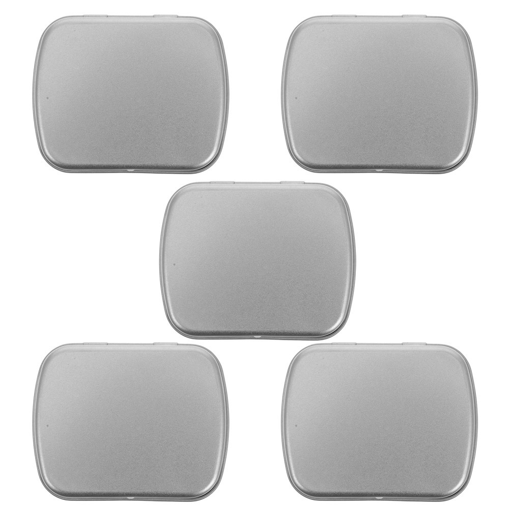 5Pcs Portable Mini Tinplate Jewelry Boxes Silver Metal Decorative Storage Tins