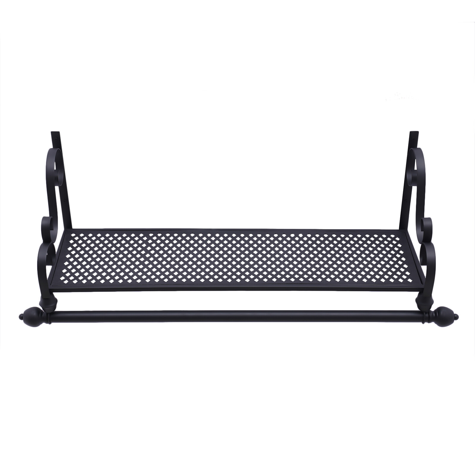 Metal Storage Wrought Iron Coat Rack Shelf Wall Mounted Hanging Closet Black