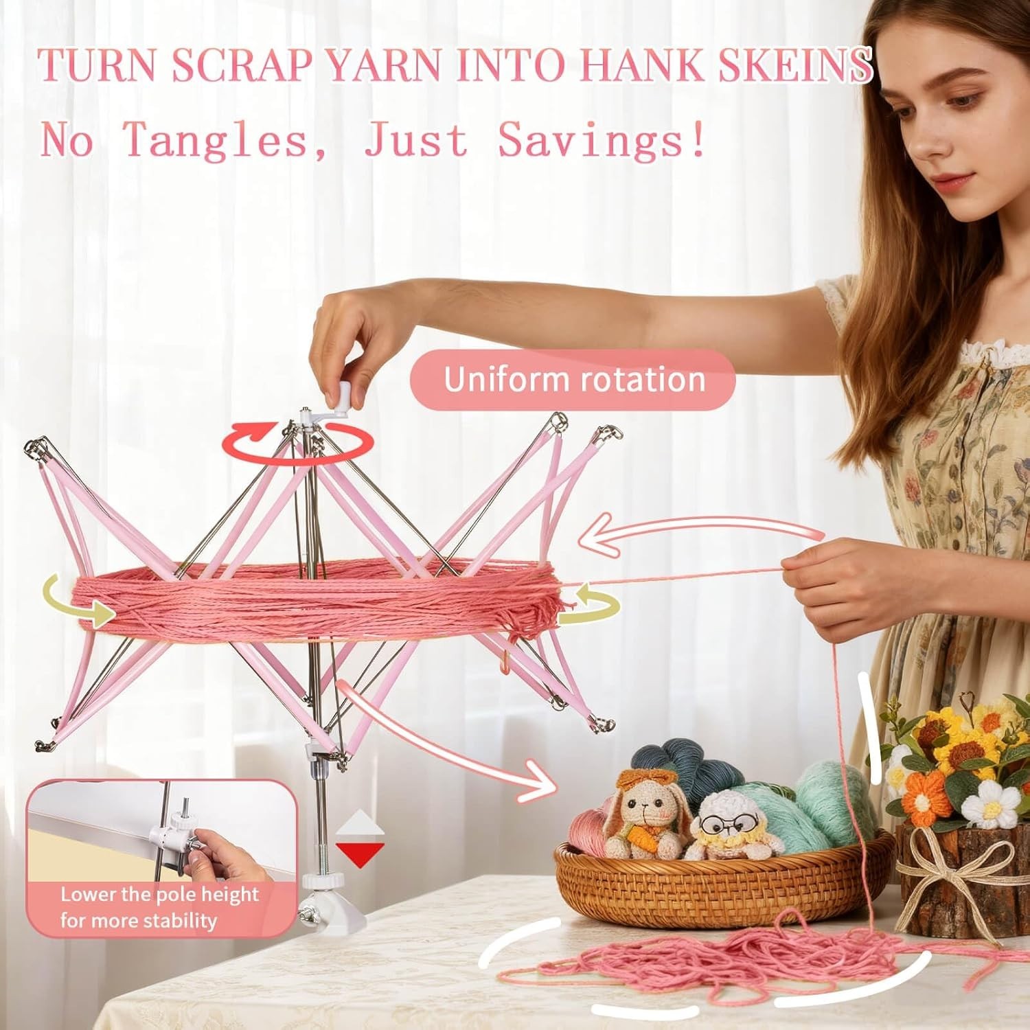 Yarn Winder and Swift Combo, Efficient 3.5 OZ Yarn Cake Maker, Adjustable Ang...