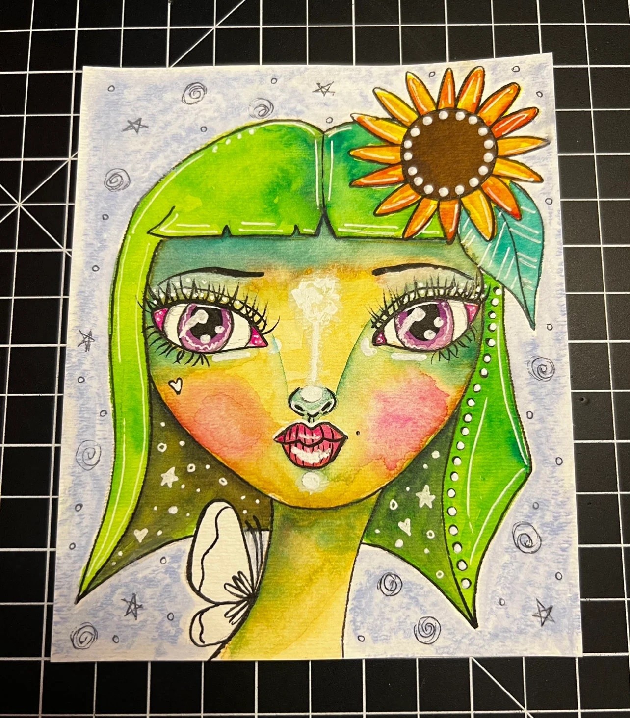 Original Watercolor Mixed Media Painting Art - Garden Fairy Nymph - Original Art