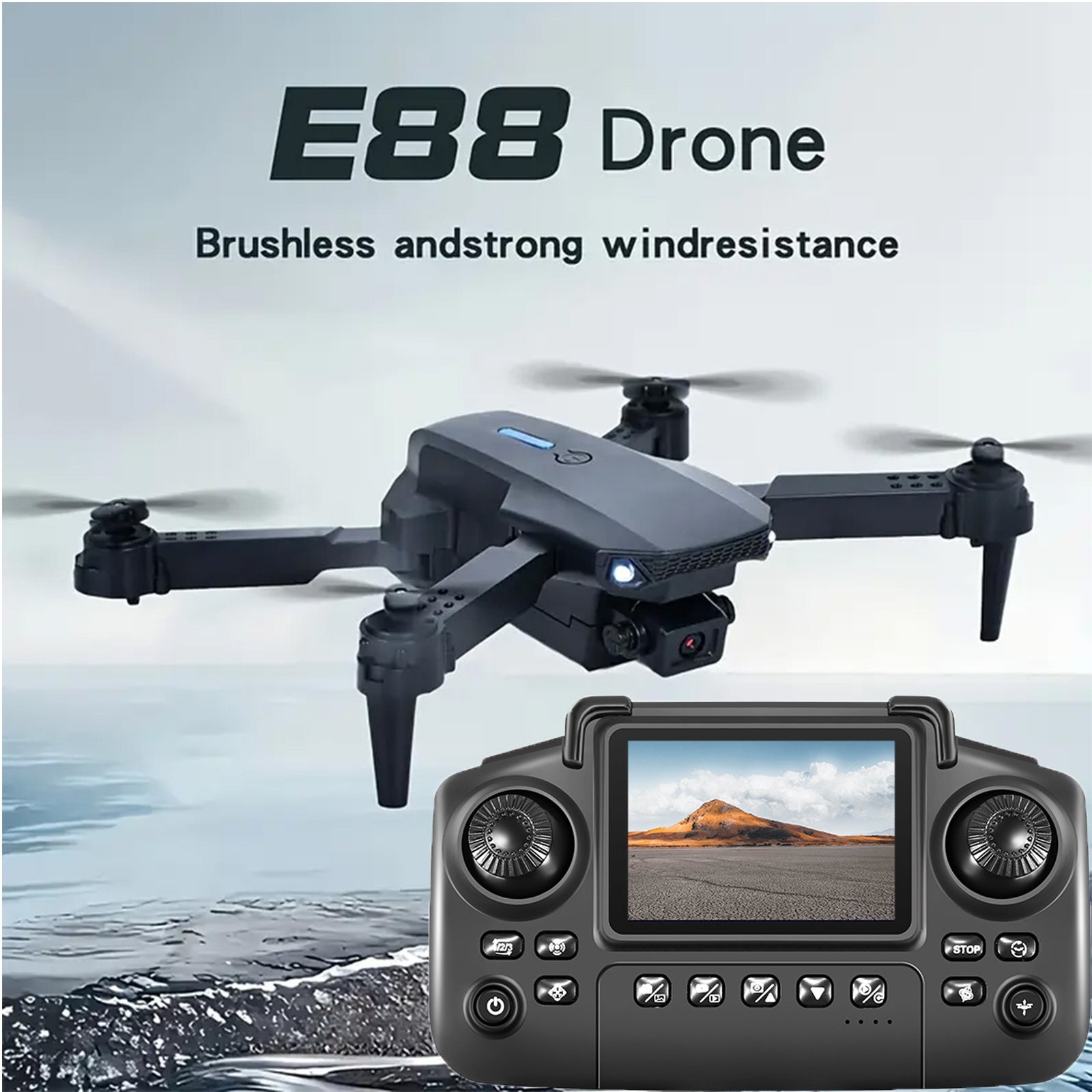 4K HD Camera Drone WiFi FPV RC Foldable Dual Camera with 3 Batteries & Screen