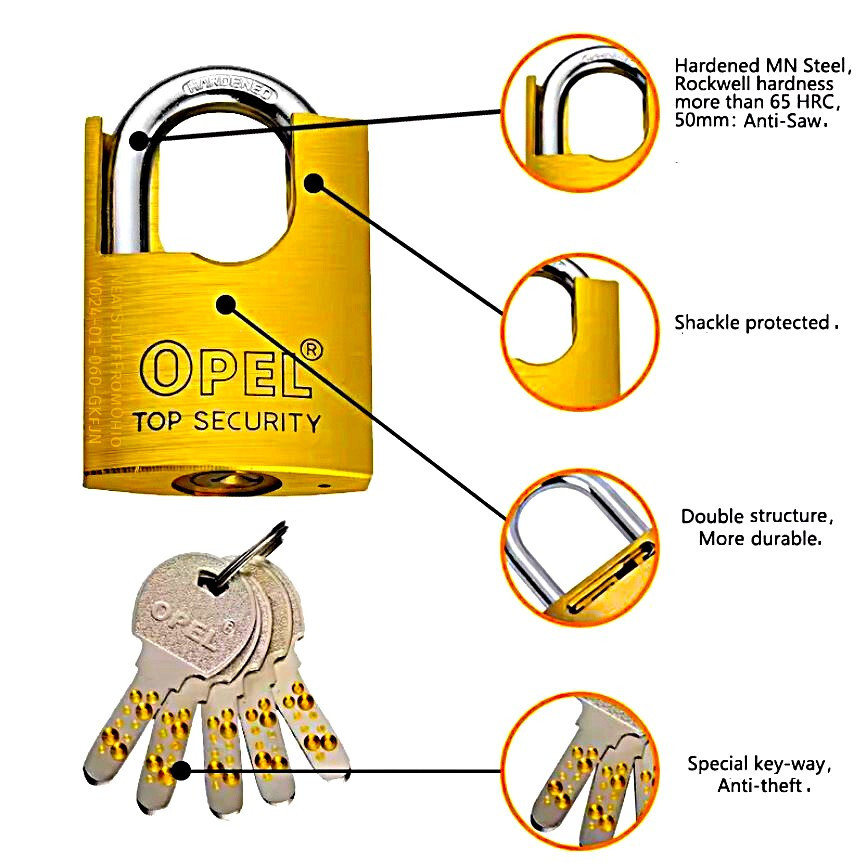 PADLOCK, DIMPLE KEY, HIGH-SECURITY, LARGE 50MM, 5 DIFFICULT TO DUPLICATE KEYS