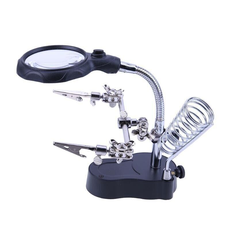 Magnifying Glass with LED Light Auxiliary Clip Desktop Magnifier Repair Tool