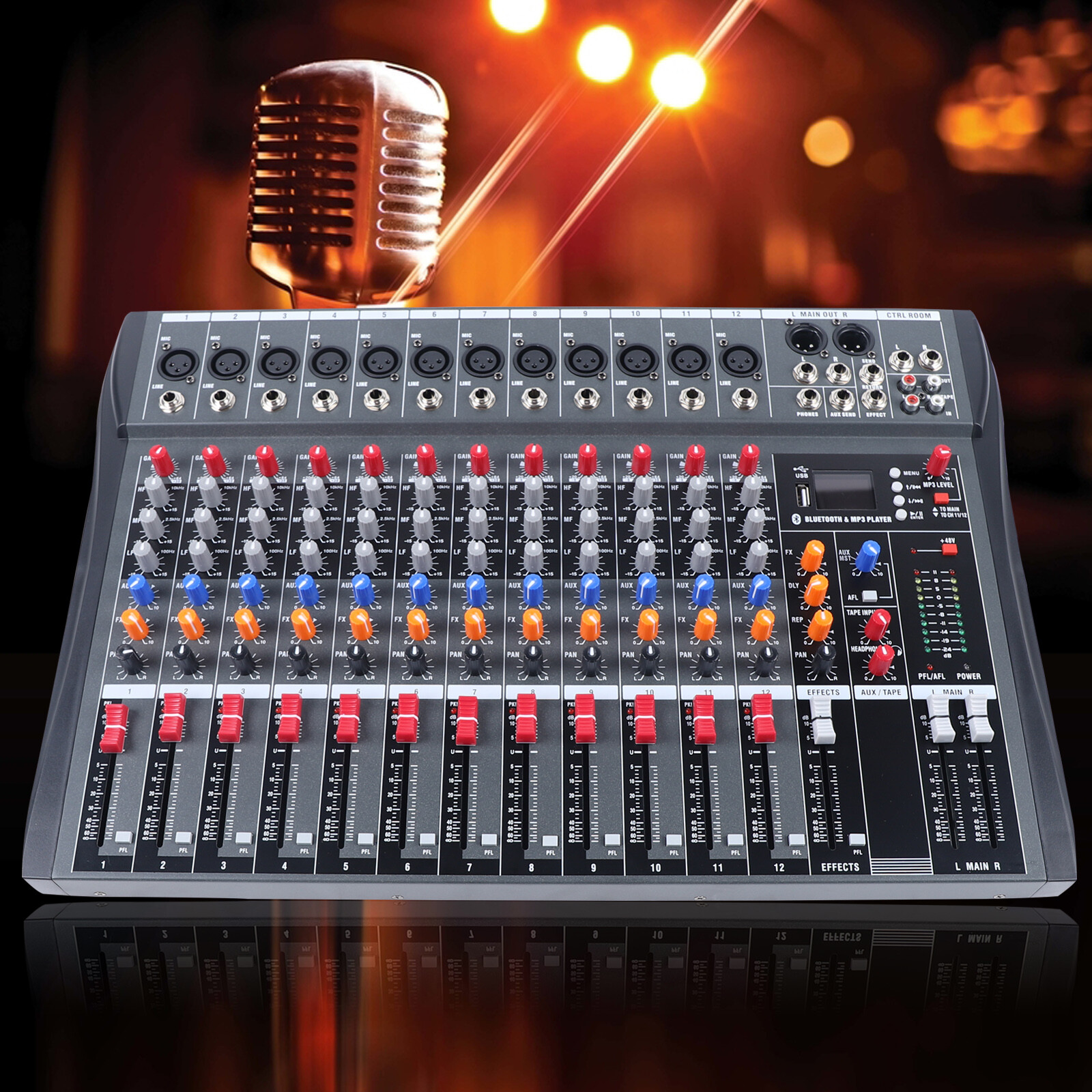 12 Channel Mixing Console 6 modes USB Bluetooth DJ Live Studio Audio Sound Mixer