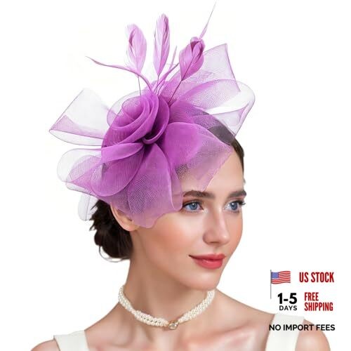 Women Fascinators Hat, Feather Tea Party Hat, Derby Headband, One Size Fuchsia