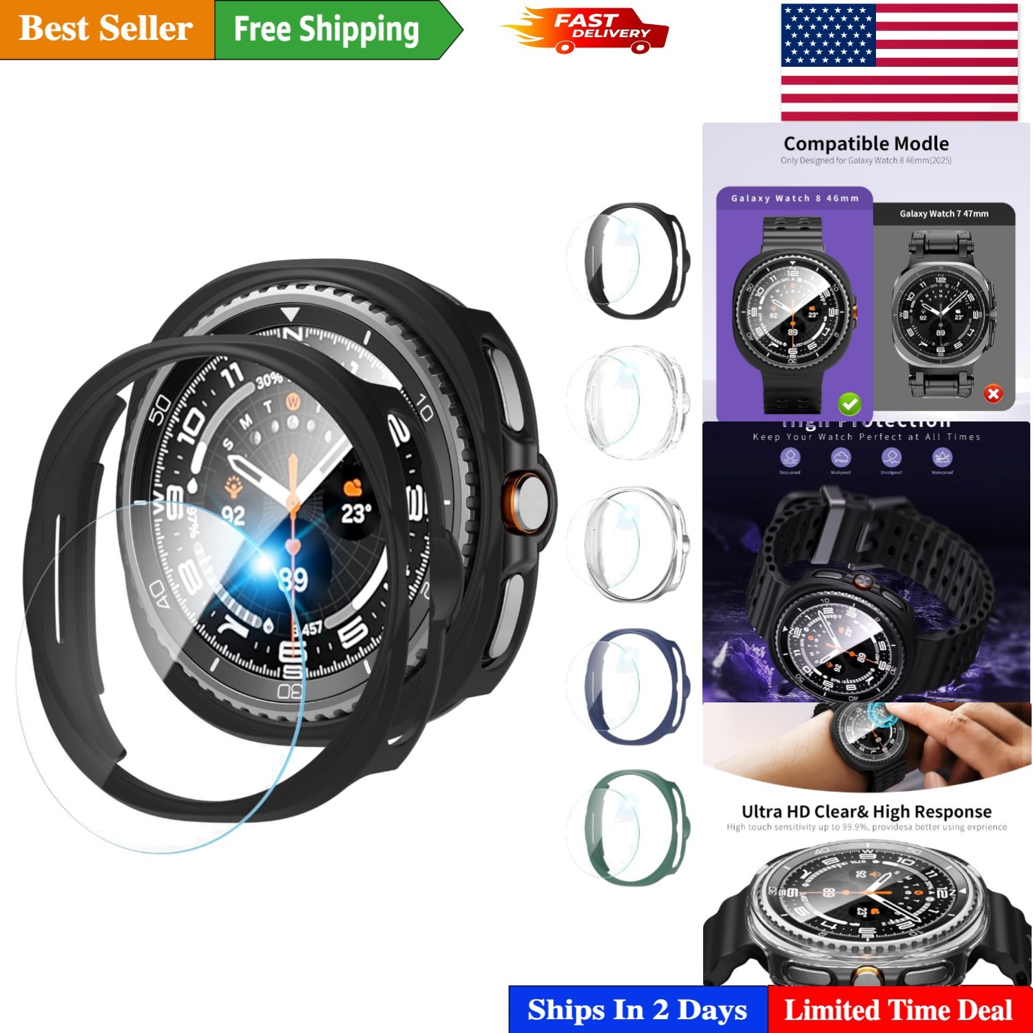 5+5 Pack Galaxy Watch 8 Classic 46mm Case & Screen Protectors - Full Protection