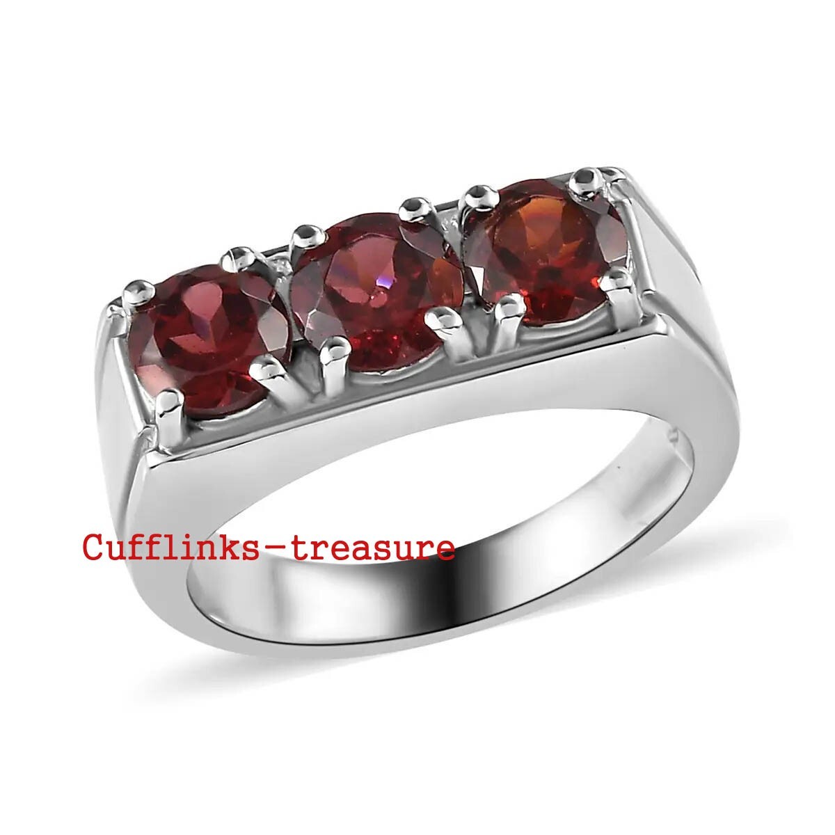 Natural Garnet Gemstones with  925 Sterling Silver Band Ring For Men's #4494